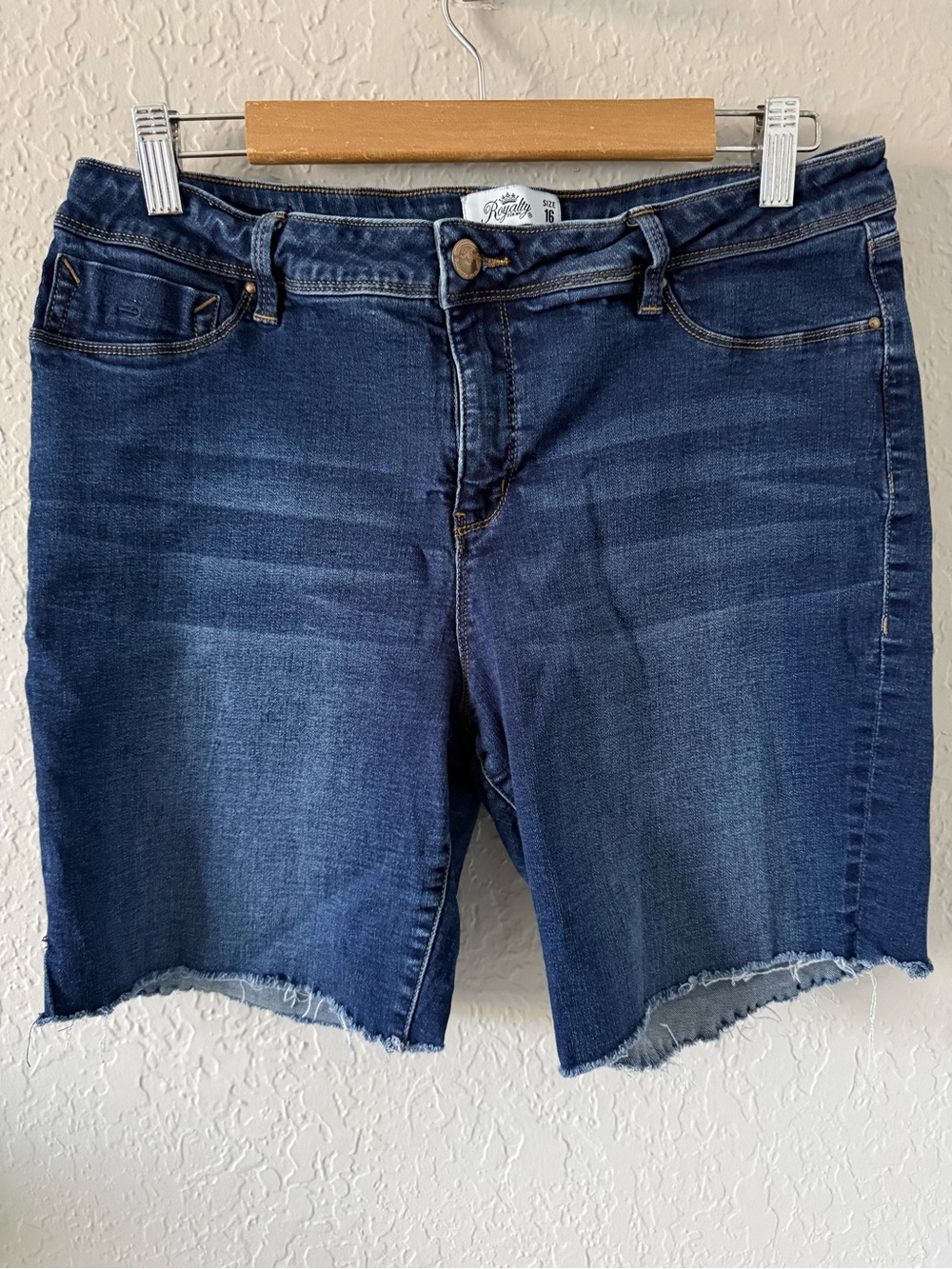Royalty For Me Dark Blue Denim Shorts with Gold Button Sz 16